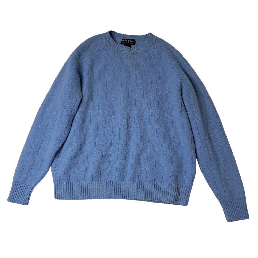 Grayson & Dunn Sweater Mens‎ XL Blue 100% Cashmere Crewneck Cable Knit Preppy